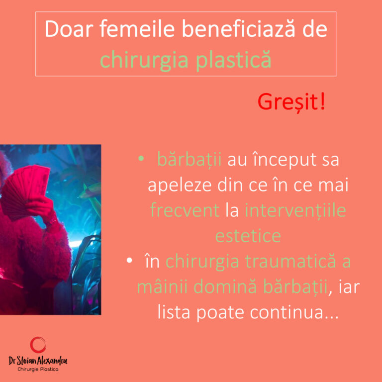 Doar femeile beneficiaza de chiurgia plastica - gresit - barbatii au incput sa apeleze din ce in ce mai frecvent la interventiil estetice; iin chirurgia traumatica a mainii domina barbatii, iar lista poate continua